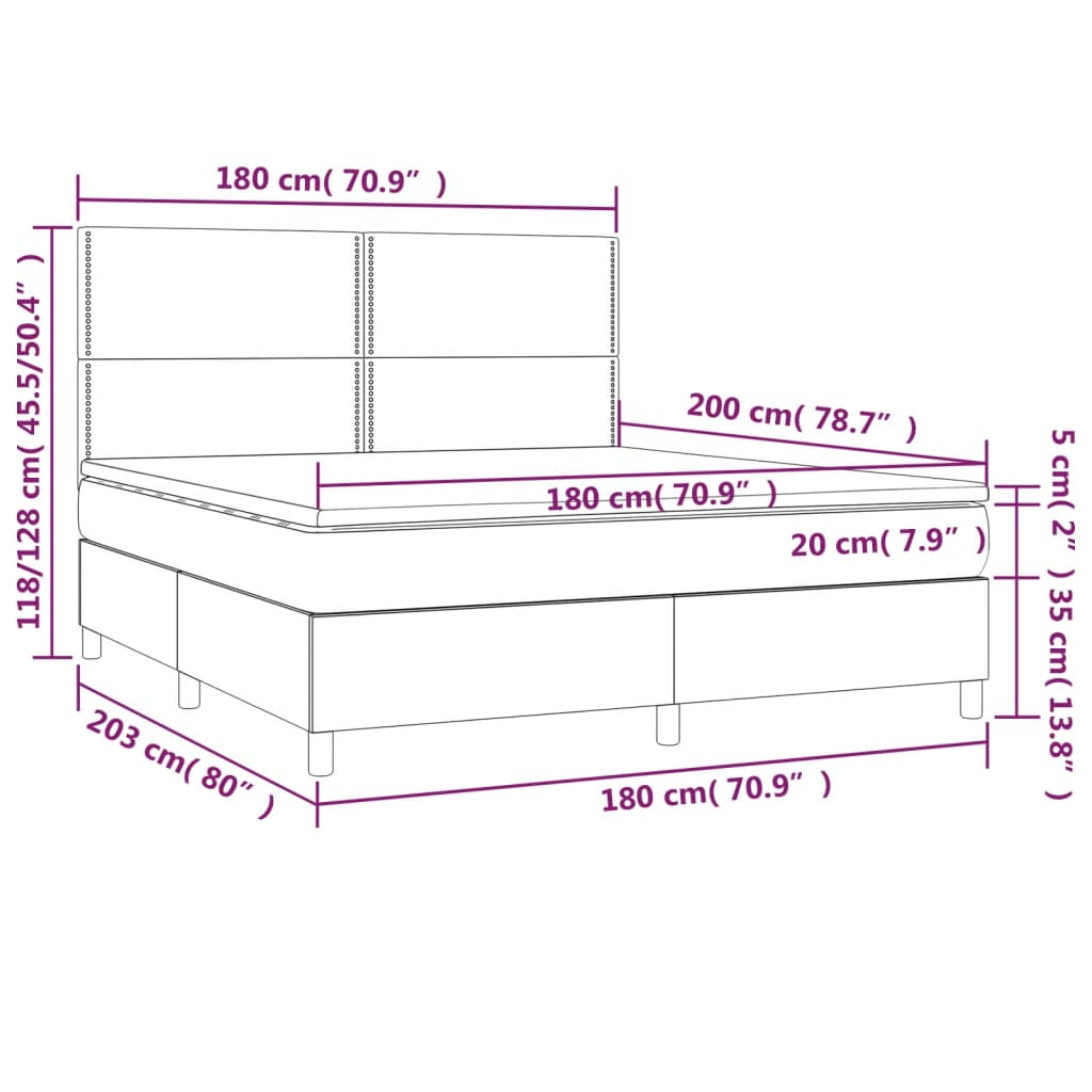 vidaXL Κρεβάτι Boxspring με Στρώμα & LED Λευκό 180x200 εκ. Συνθ. Δέρμα