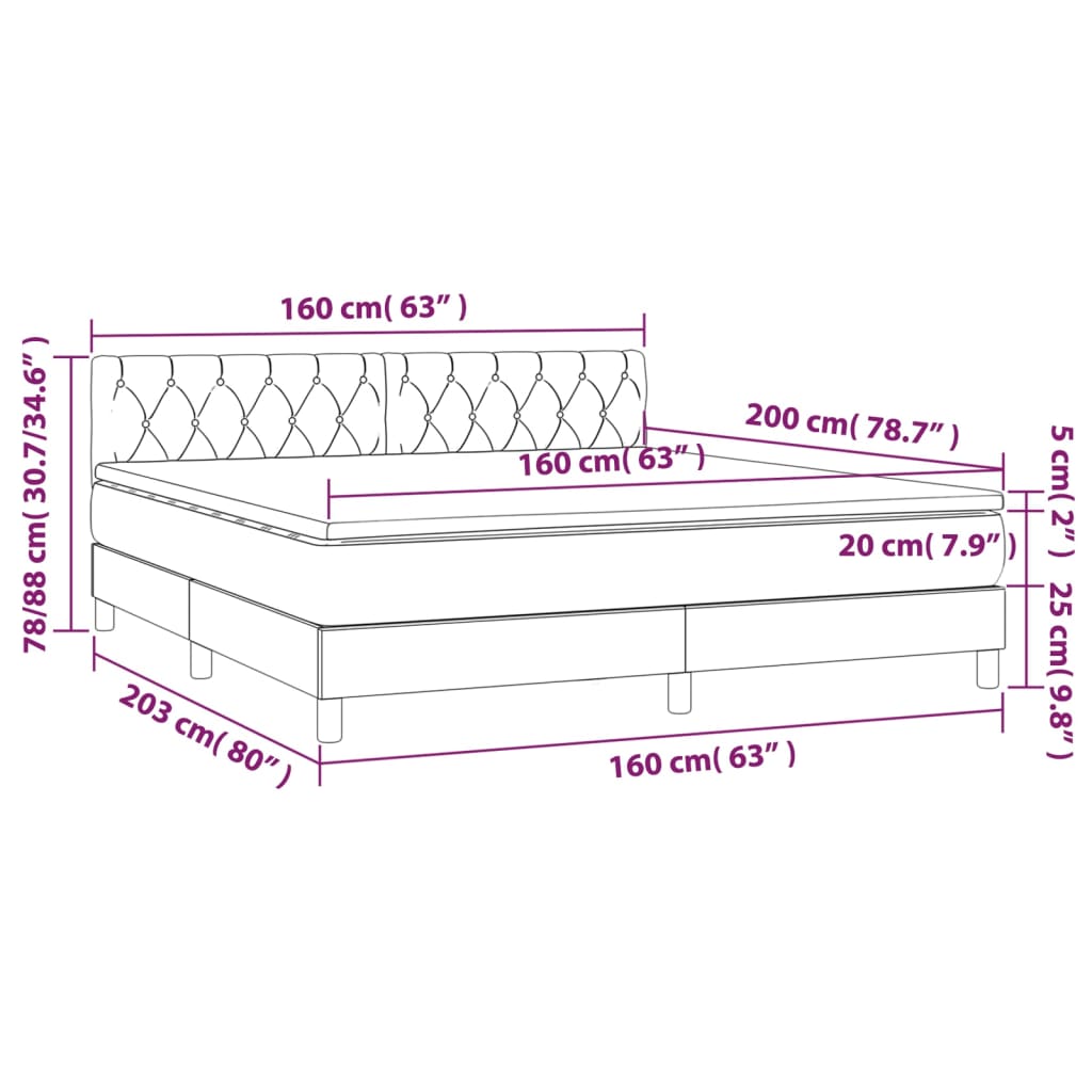 vidaXL Κρεβάτι Boxspring με Στρώμα Σκούρο Γκρι 160x200 εκ Υφασμάτινο