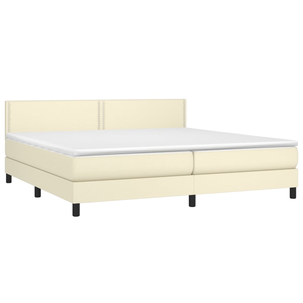 vidaXL Κρεβάτι Boxspring με Στρώμα & LED Κρεμ 200x200 εκ. Συνθ. Δέρμα